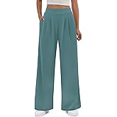 FireSwan Women's Wide Leg Pants Elastic High Waist Casual Palazzo Pants Trousers with Pockets