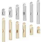 BENECREAT 76Pcs 6 Sizes 304 Stainless Steel Slide On End Clasp Tubes, Slider End Caps Crimp End Tube Slider Clasp for Jewelry Making, Golden & Stainless Steel Color