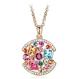 Women's Rose Gold Plated Pendant Multicolored Austrian Crystals Necklace