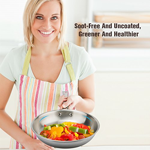 10.5 inch Tri-Ply Stainless Steel Frying Pan Stainless Steel Skillet Induction Pan,Pro-Health Professional Open Skillet,Saute Pan ,Dishwasher /Oven Safe
