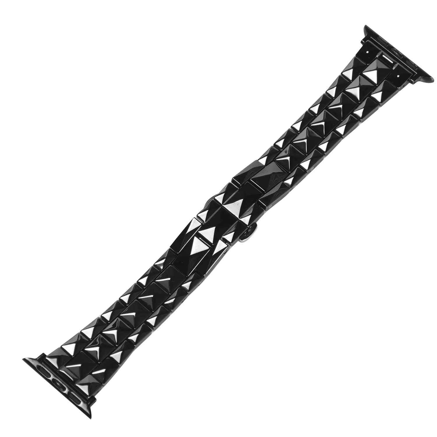 MaKTech Ceramic Band for Apple Watch,Rhombus Link Bracelet Strap with Butterfly Clasp,Compatible with iWatch Series 10/9/Ultra 2/SE/8/7[2024] (46mm/45mm/44mm/49mm,Black) — image 1