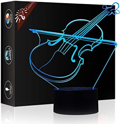 Mother's Day Gift Night Light 3D Beside Table Lamp Violin Illusion, Gawell 7 Colors Changing Touch Switch Desk Decoration Lamps Birthday Christmas Gift with Acrylic Flat & ABS Base & USB Cable