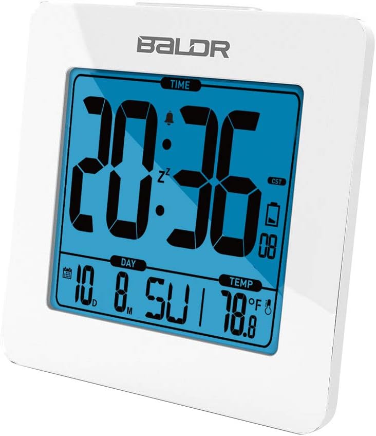 BALDR Digital Alarm Clock - Easy to Read, Simple to Set Up - Battery Operated and Cordless - Not Just for Bedrooms - These Digital Clocks are Ideal for The Bathroom, Kitchen, Office and Travel -White