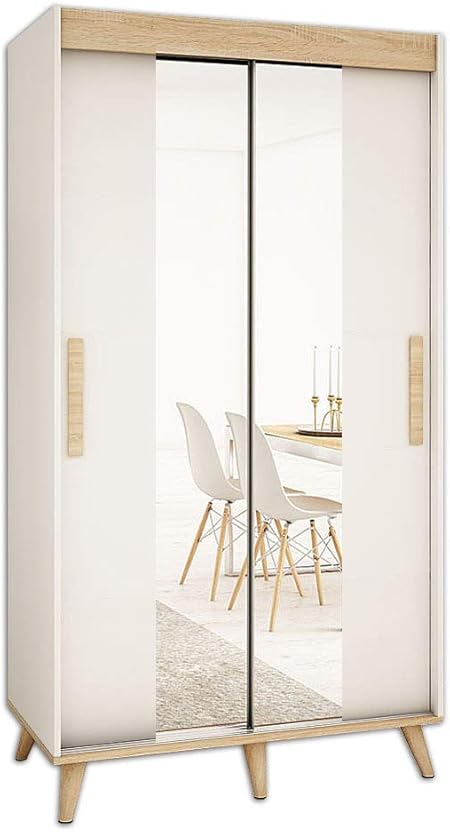 Kryspol Schwebeturenschrank Skandi T1 100 Cm Kleiderschrank Mit Kleiderstange Und Einlegeboden Schlafzimmer Wohnzimmerschrank Schiebeturen Im Skandinavischen Stil Weiss Sonoma Eiche Buche Amazon De Kuche Haushalt