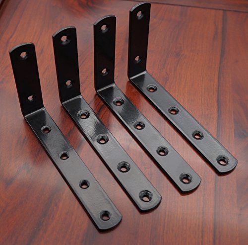 MINCORD 4Pcs Stainless Steel Heavy Duty L-Shaped Right Angle Corner Brace Joint Angle Bracket Shelf Bracket Wall Hanging with Screws Decorative Corner Brackets 125mmX75mm/5X3Inch,Black - Thumbnail 6