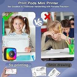 Mini Printer Sticker Printer Print Pod with 6 Rolls