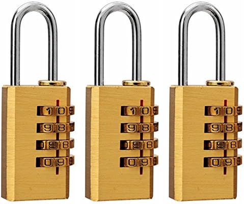 Eilin Solid Brass Lock- 4 Metal &amp; Steel Digit Combination Lock for Gym, Sports, School &amp; Employee Locker, Outdoor, Fence, Hasp and Storage (3 Pack)