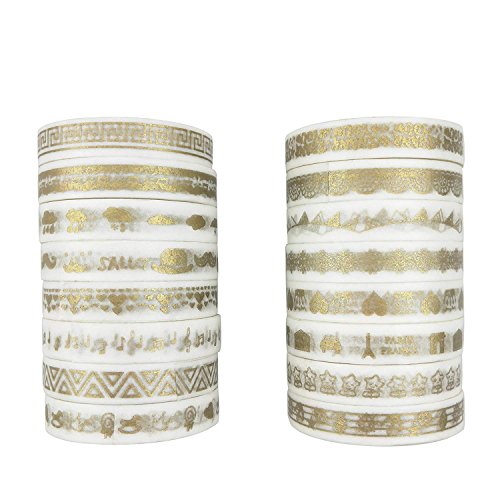 CSPRING Washi Tape for Kids, Foil Gold Masking Tape for DIY Decoration, 16 Rolls by