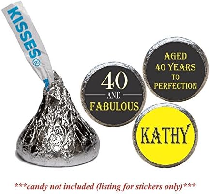 40 and Fabulous Personalized Birthday Stickers for the Bottom of Chocolate Kisses (Set of 108)(KB04)