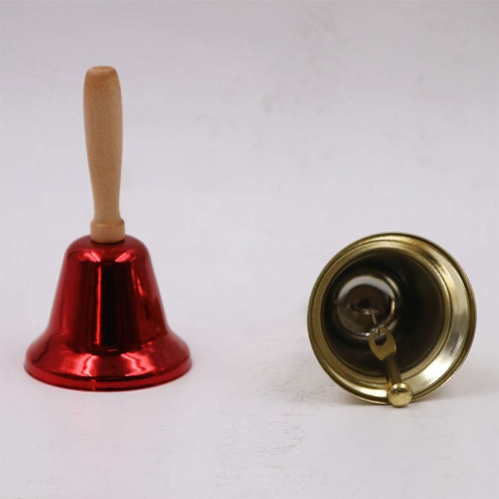 Amosfun 2pcs Christmas Metal Hand Bell With Wooden Handle Xmas Bell Ornament For Kids Christmas School Wedding Festival Supplies (Golden+Red) - Image 3