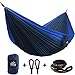 Proventure Single Camping Hammock - Lightweight and Compact - for Backpacking, The Beach, Back Yard, Travel, or Any Adventure! - Free 6.5ft Tree Straps (Dark Blue/Blue)