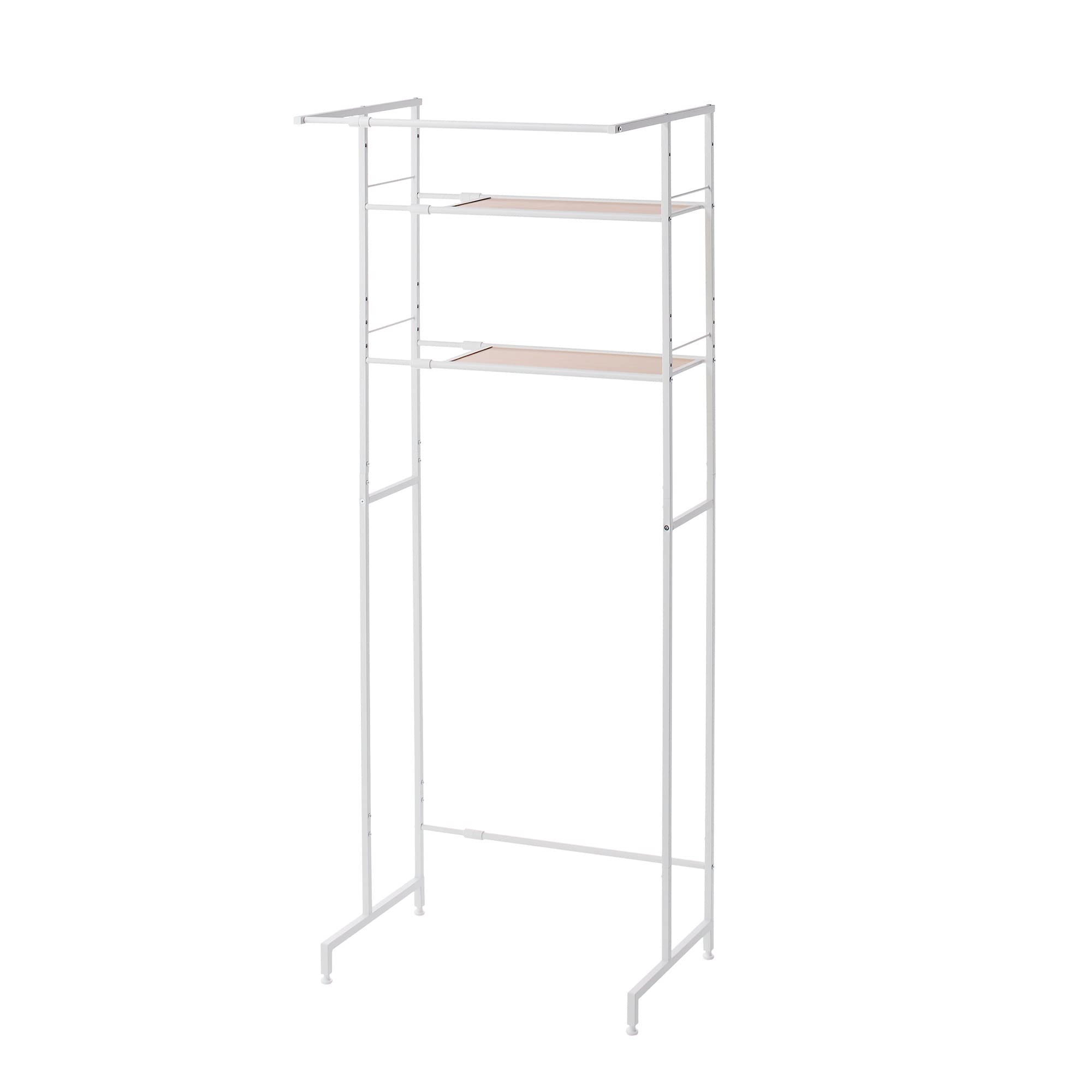 HEIAN SHINDO 壁面収納 棚2段 ハンガーバー付き 横伸縮 縦型ドラム式両対応 角パイプ 木目マットホワイト 幅64~82×奥行53×高182cm HSR-5WH 平安伸銅工業商品画像