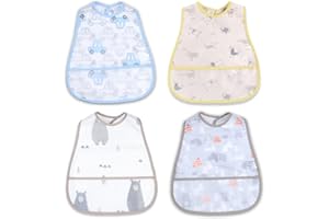 NORINORI Baby bibs Waterproof Toddler bib - Feeding bib with Pocket for Infant Boy Girl Washable 6-36M