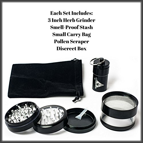 Fine Herb Grinder Set including Large, four pieces, 3.25 inches Tall