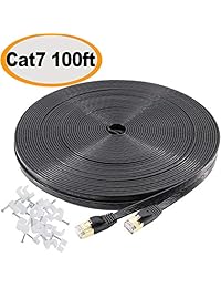 Cable ethernet CAT7 plano de par trenzado apantallado (STP), 100Ft-Blk