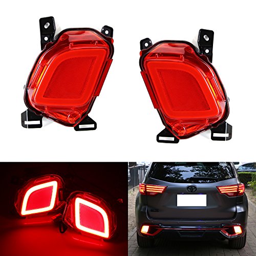 iJDMTOY JDM Style Red Lens 3-IN-1 LED Rear Fog Lights Bumper Reflector Brake Running Lamp Assemblies For 2014-up Toyota Highlander