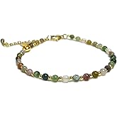 Morchic 3mm Tiny Beads Natural Gemstone Bracelet for Women, Adjustable 7.1" Energy Gem Charm Jewelry, Dainty Handmade Birthday Gift