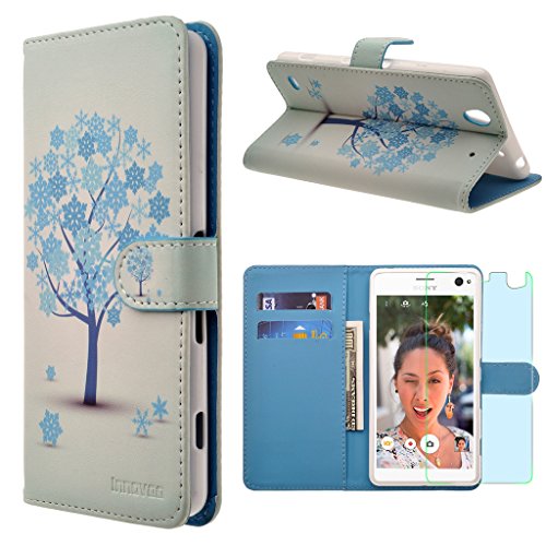 Sony Xperia C4 Case, INNOVAA Premium Leather Wallet Case with STAND Flip Cover W/ Free Screen Protector & Touch Screen Stylus Pen - Winter Tree