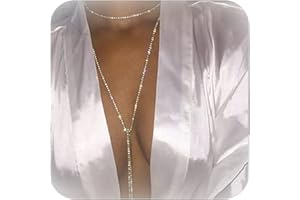Necklaces for Women Trendy Gold Layered Long Necklace Silver Y-Shaped Pendant Necklace Cz Beaded Chain Drop Necklaces Simple 