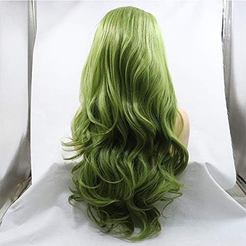 Xiweiya Olive Green Curly Lace Front Wig Long Wavy Grass Green Lace Front Wigs Natural Looking Half Hand Tied Wigs Heat Resistant Fiber Hair Drag queen Christmas wig 24 inches - Image 5