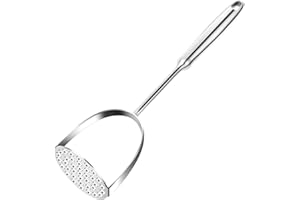 LifHap Stainless Steel Potato Masher, Heavy Duty, One Piece Construction, Long Handle, Silver, Food Masher