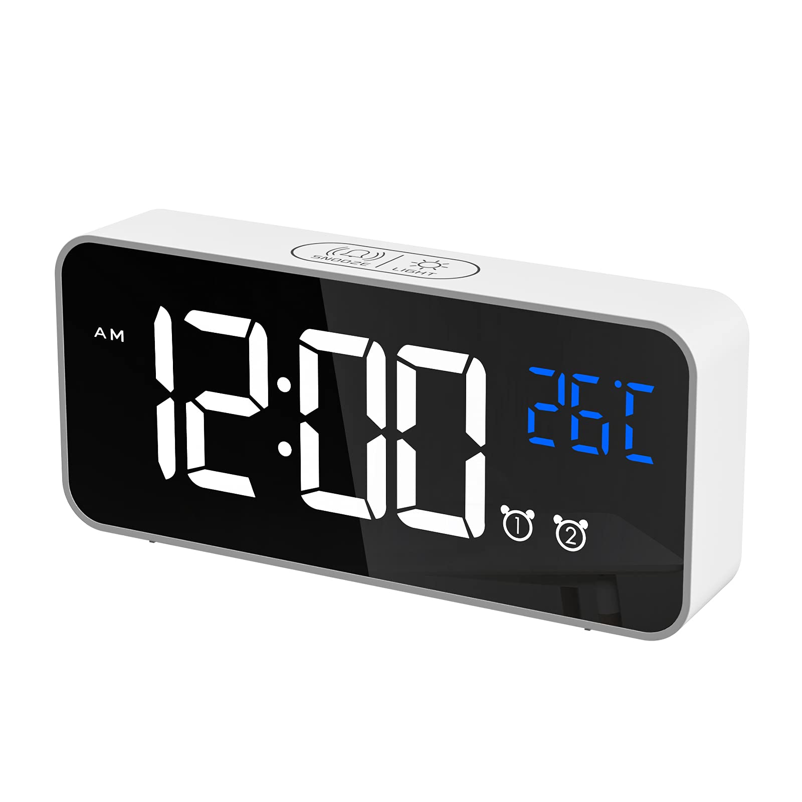 CHEREEKI Alarm Clock, Digital Clock with Temperature Display, Snooze, USB Powered Rechargeable Clock with Dual Alarms for Bedroom, Bedside, Office& Travel (White)