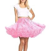 Asvsua Women's Elastic Waist Chiffon Petticoat Puffy Tutu Tulle Skirt Princess Ballet Dance Pettiskirts Underskirt Pink