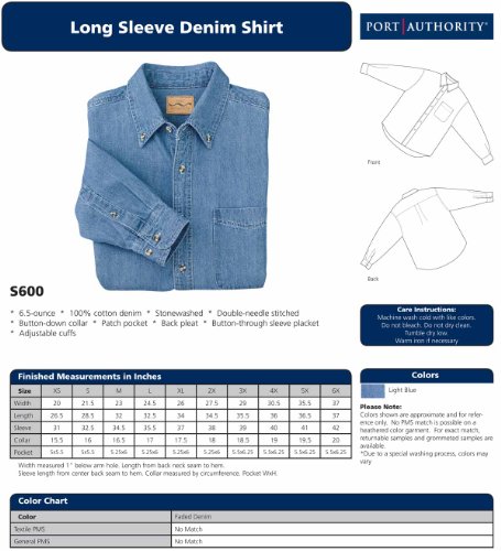 Port Authority Long Sleeve Denim Shirt M Faded Denim* - Image 4