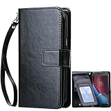 Moto G(4th generation) Case, BENTOBEN Wallet Case Up and Down Flip Design Credit Card Slots Cash Holder Nickel Plated Press Stud Wrist Strap Magnetic Snap Closure for Moto G4 Plus, Black