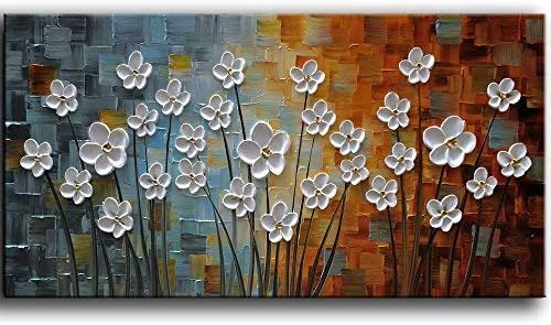 Paintings - YaSheng Art - 3D Flowers Oil Painting On Canvas Abstract Paintings Modern Home Decor Wall Art For Living Room Bedroom Ready to Hang 100% Hand painted (24x48inch)