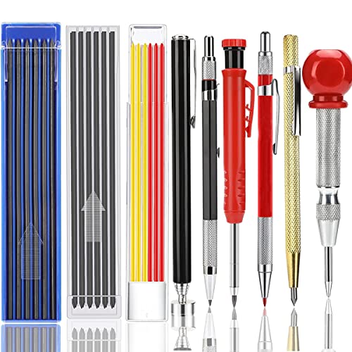 9 Pack Mechanical Carpenter Pencils Set with Automatic Center Punch