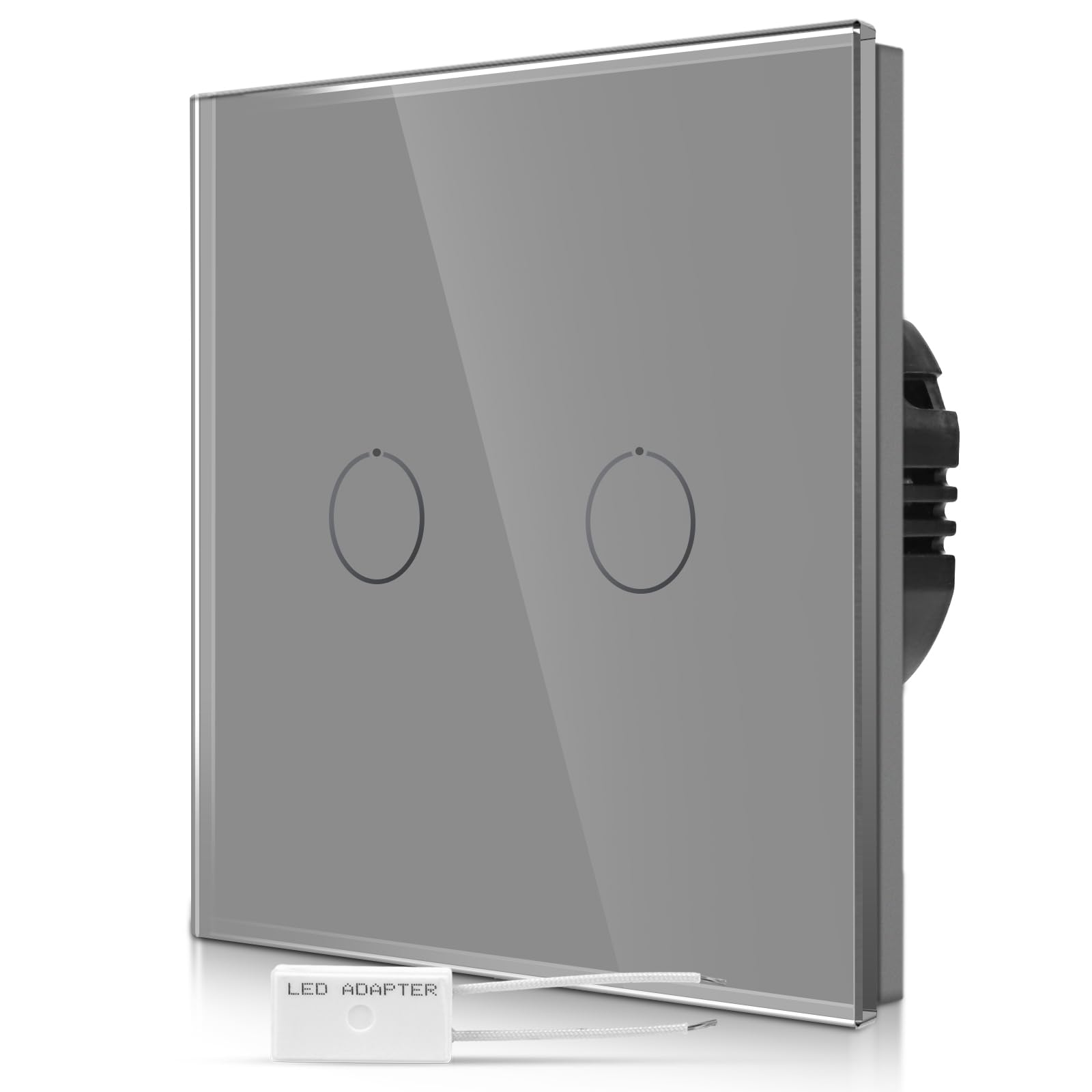CNBINGO Dimmer Switch for Dimmable LED - 2 Gang Touch Light Switch - Grey Wall Switch with Glass Panel and Status-LED Backlight - Single Dimmer Switch with a free Adapter — image 1
