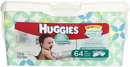 HUGGIES One & Done Refreshing Baby Wipes, Cucumber and Green Tea, Tub 64 Count