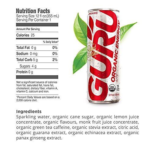 GURU Lite Organic Energy Drink Stay Focused with Refreshingly Good