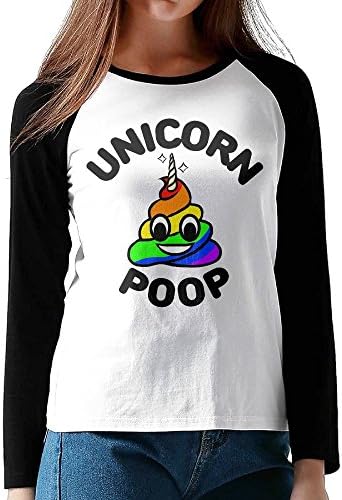 Liaobu Unicorn POOP Women's Long Sleeve Jersey Shirt Baseball Tee Raglan T-Shirts XL Black