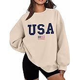 Lacozy Womens Oversized USA Sweatshirt Crewneck American Flag Sweater Long Sleeve Loose Fleece Top 4th of July Outfit