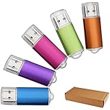 JUANW 5 Pieces 32GB USB 2.0 Flash Drive Memory Stick Storage Thumb Stick Pen (Five Mixed Colors: Blue Purple Pink Green Orange)
