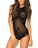 KissLace Women Sexy Lace Mesh Bodysuit Straps Sleeveless Backless One Piece Exotic Lingerie Teddy