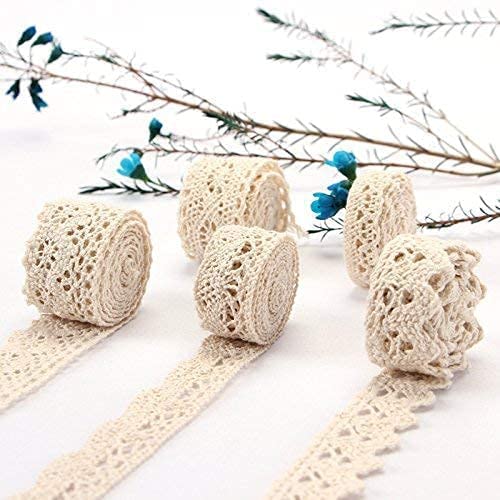HERZWILD Vintage Lace Trim Ribbon 30 Metres Cotton Beige Lace Decorative Ribbon Textile Fabric for Sewing Craft Wedding Decoration Scrapbooking Gift Box (30beige)