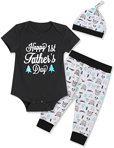 Baby Boys' Happy First Father's Day Outfit Set 3PCS Baby Bear Short Sleeve Romper (3-6 Months)