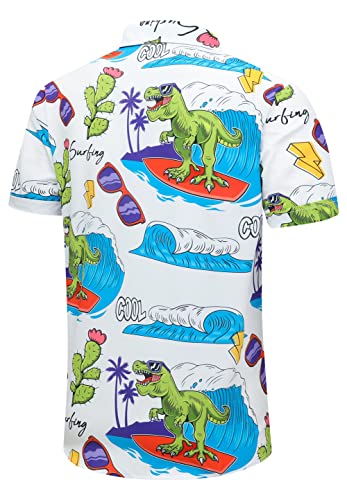 Unakisan Floral Hawaiian Shirt for Men Tropical Casual Short Sleeve Button Down Printed Beach Shirts Dinosaur 5024 S