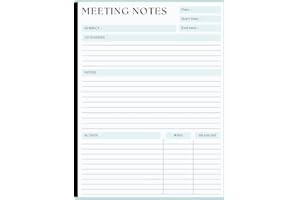 Meeting Minutes Notebook: Taking Minutes of Meetings for Work with Action Plan, Attendees and Calendar