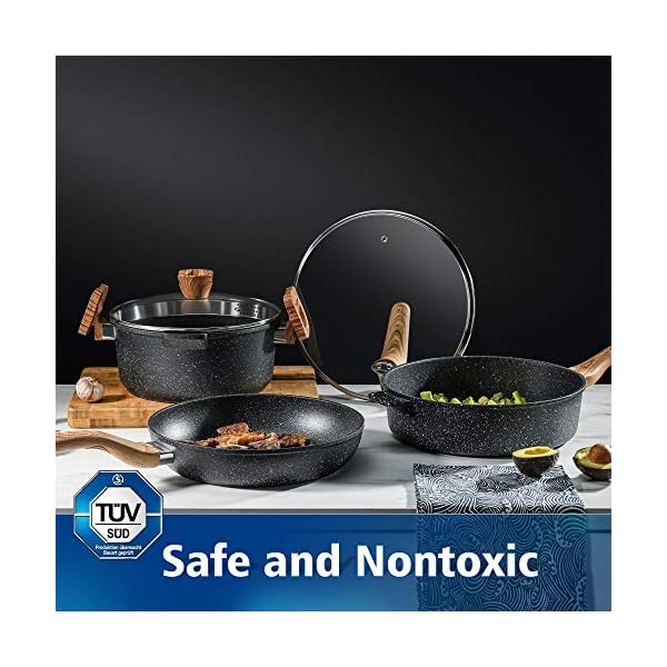 Haufson-Asteroid-Trio-Non-Stick-Cookware-with-Lid-5-Pieces-Set-Pot-And-Pan-Sets-Induction-PFOA-Free-Frying-Pan-28-cm-Saute-Pan-28-cm-with-Lid-Casserole-24-cm-with-Lid Haufson Asteroid Trio+, Non Stick Cookware with Lid, 5 Pieces Set, Pot And Pan Sets Induction, PFOA Free, Frying Pan 28…