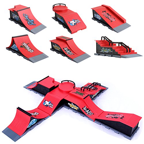 Feamos Finger Skateboard with Skate Park Ramp Parts for Tech Deck (E)