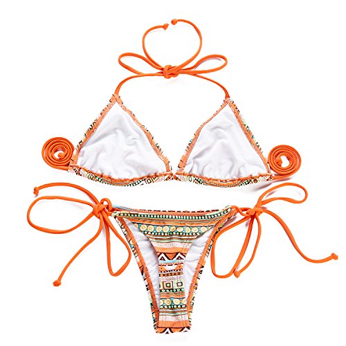 IGlam Brazilian Beautiful Print Bikini Triangle Top Thong Beachwear