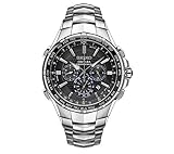 Seiko Men's Radio Sync Solar Chronograph Silvertone with Black Dial