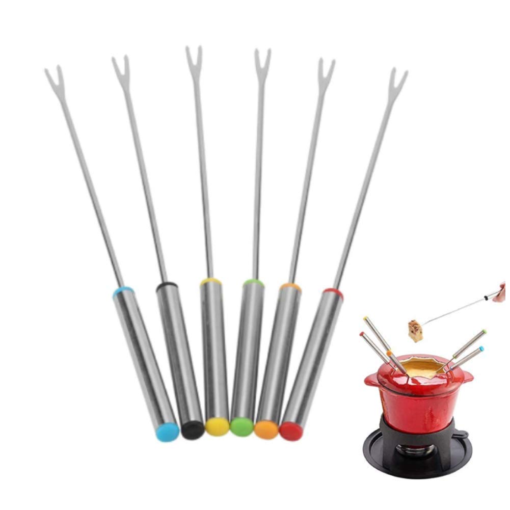 24cm Stainless Steel Fruit Chocolate Fountain Cheese Forks6Pcs Roasting Sticks for Camping Campfire Party Picnic Meal Buffet(The Burner Not Included) Knives and Forks