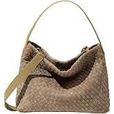 Slouchy Suede Woven Hobo Bags Women Trendy Suede Shoulder Bag Crossbody Satchel Crescent Purse Top Handle Tote Handbag (Pine Teal 01)