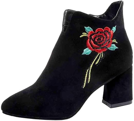 Xinantime - Mujer Botines Mujer Flores Rose Bordada Cuero Botas ...