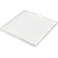 MUKEEN Oversize Extra Large King Size Bed Tray for eating Big Glossy White Acrylic Serving Tray with Handles 24x24 Inch -Spill Proof- Decorative Countertop Organizer for Ottoman,Bed,Party, Butler Tray